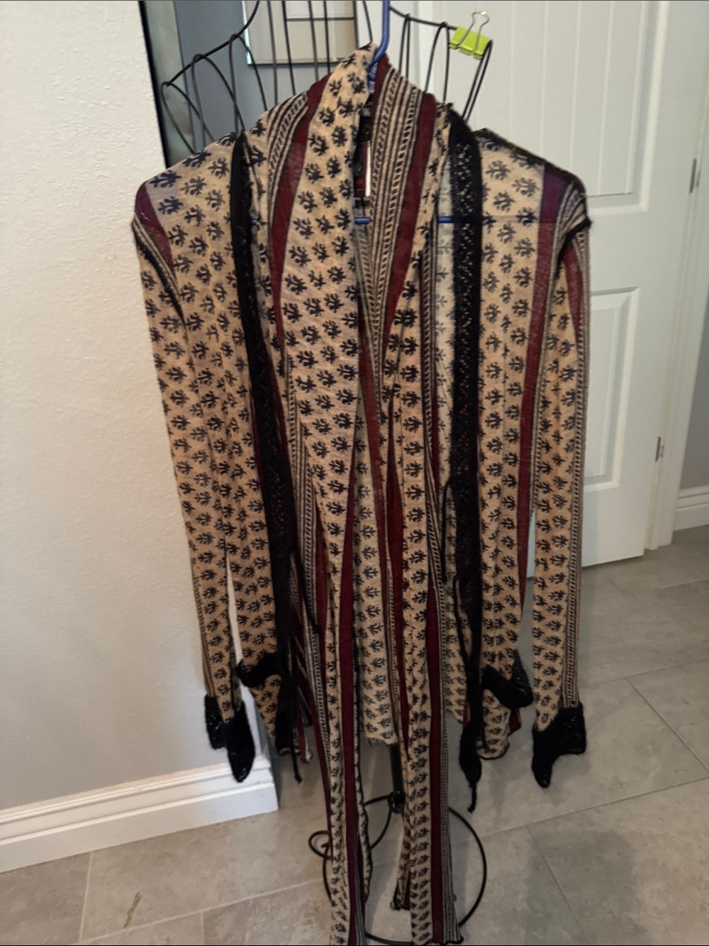 Jean Paul Gaultier Beige and Burgundy Striped Fringe Cape Vintage